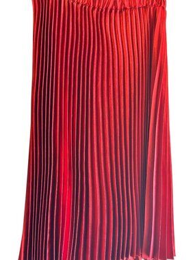 Anne Klein Size Large Red Pleated Satin Midi Skirt Elastic Waistband Women